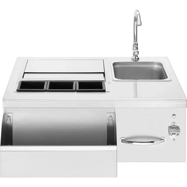 Summerset BC-30L 30" built-in outdoor beverage center with sink, faucet, bottle opener, and open speed rail.