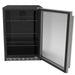 Summerset RFR-24G Glass Door Refrigerator interior view with bottom drawer and blue LED lighting.
