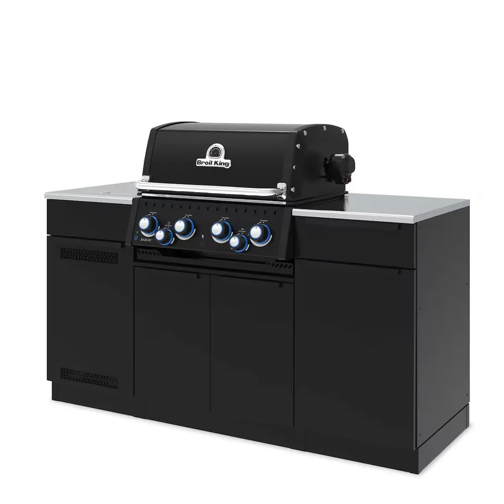 Broil King Baron 490i Island Grill with infrared side burner, angled view