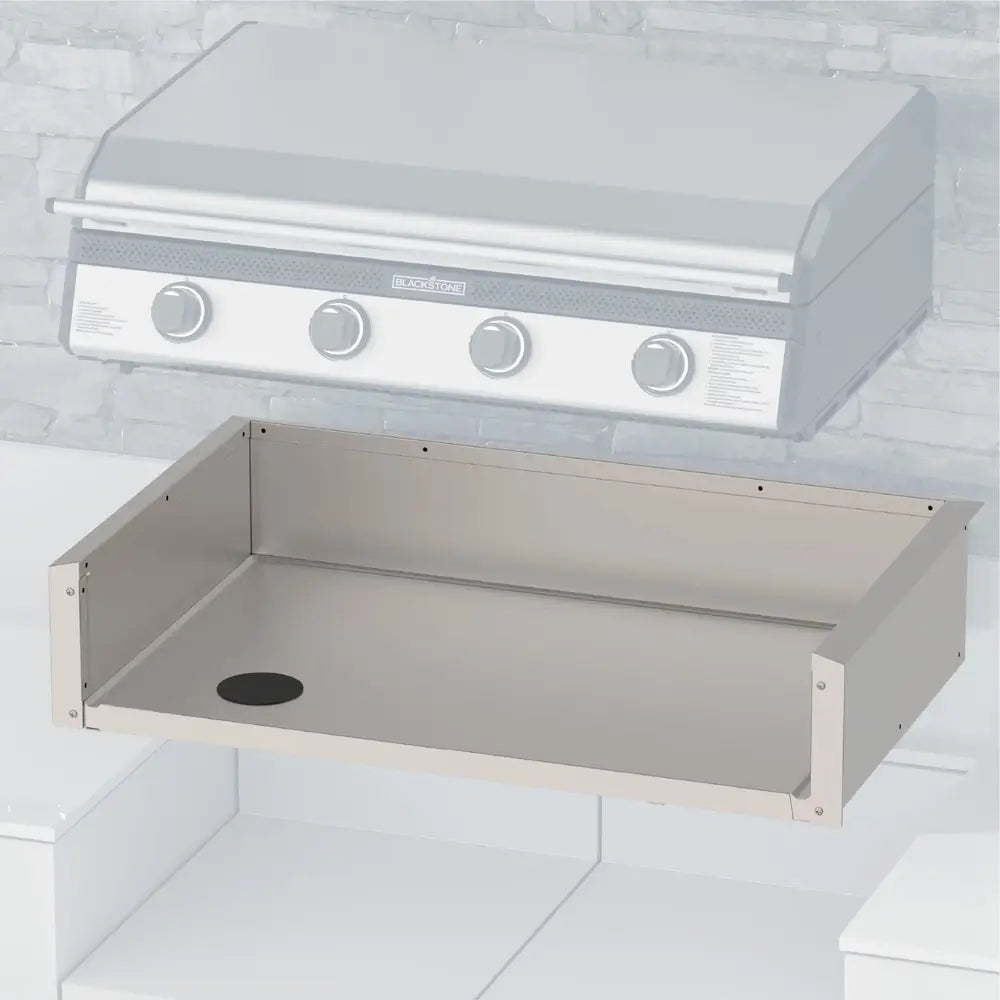 Cutout visual of stainless steel griddle liner designed for 36-inch built-in griddle installation