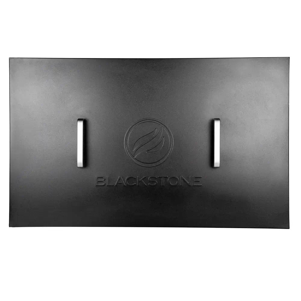 Top view of Blackstone 36-inch hard cover for flat top griddle with engraved logo and handles