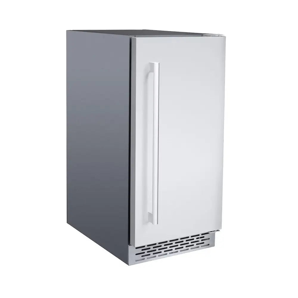 Summerset 15" Outdoor Ice Maker IM-15N, built-in stainless steel appliance, angled view.