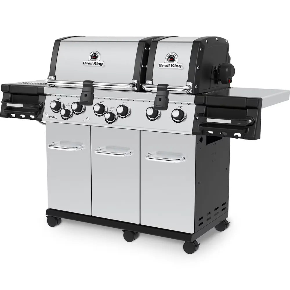 Broil King Regal S 690 Pro IR dual-oven grill, right-front angled product view with closed lids