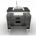 Internal view of the Sunstone 36-inch base cabinet configured as a sink base with countertop, faucet, and plumbing access cutouts for outdoor kitchens.