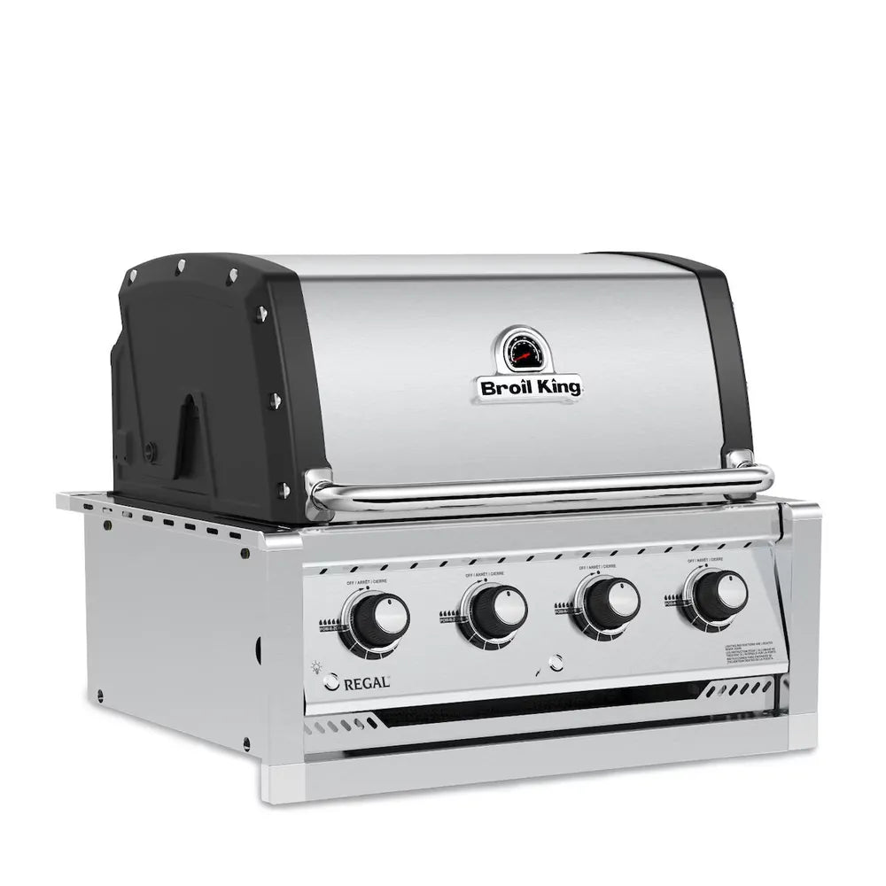 Broil King Regal S420 built-in 4-burner gas grill, angled view