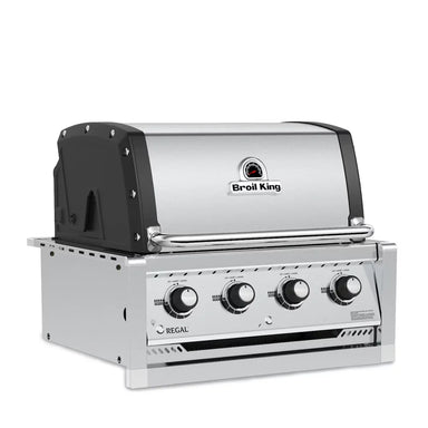 Broil King Regal S420 built-in 4-burner gas grill, angled view