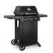 Broil King Crown 310 Shadow gas grill in black, angled view