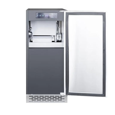 Summerset IM-15N 15" Outdoor Ice Maker, open door view of digital display and ice scoop.