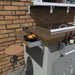 Sunstone 304 stainless wall shelf installed beside outdoor grill counter, extra prep and storage space for bottles, plates and accessories.