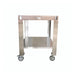 Front view of WPPO Karma 42 stainless steel oven stand cart with storage shelf and caster wheels.