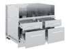 Stainless steel outdoor kitchen cabinet with four drawers, specifically designed for a Broil King 5-burner built-in grill.
