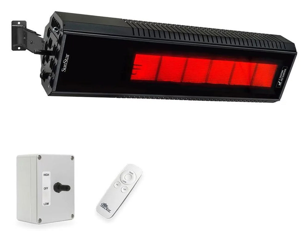 SunStar 50N10-SGL1560 48-inch 50,000 BTU high-output gas patio heater with black glass front and remote control.