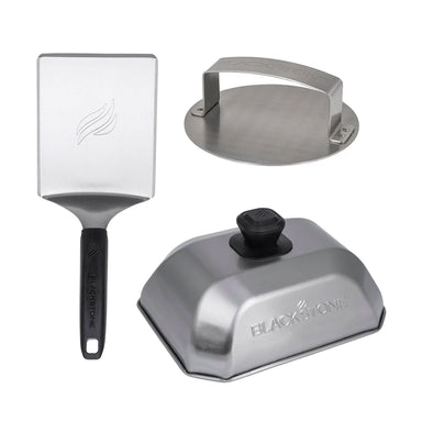 Blackstone Smash Burger Kit with spatula, round burger press, and stainless steel basting dome