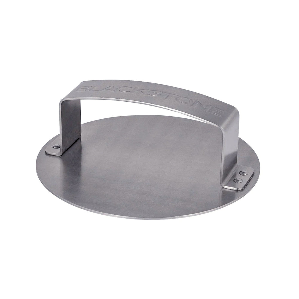 Blackstone round cast iron burger press for even smash burger grilling