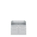 A detailed front-view photograph of the Broil King 806600 5 Burner Cabinet Storage Base, showcasing its stainless steel finish, four large closed drawers with elegant handles, and the integration-ready upper section against a seamless white studio background.