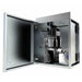 Sunstone SWC18CSDL 18 inch upper wall left swing cabinet opened to reveal stainless steel interior storage with small kitchen tools and accessories inside. The hinged door and roomy compartment show how the cabinet organizes outdoor kitchen essentials.