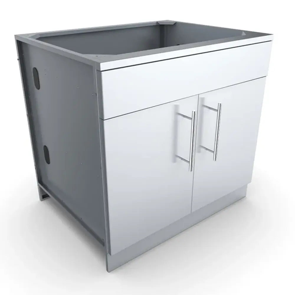 Three-quarter angle view of Sunstone SBC36CDD 36-inch designer series double door base cabinet.