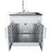 Sunstone 30-inch double door base cabinet configured as a sink base with internal plumbing cutouts and an installed countertop sink.