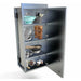 Open view of the Sunstone SWC18FSDR wall cabinet interior showcasing adjustable shelving filled with outdoor cooking supplies and kitchenware.