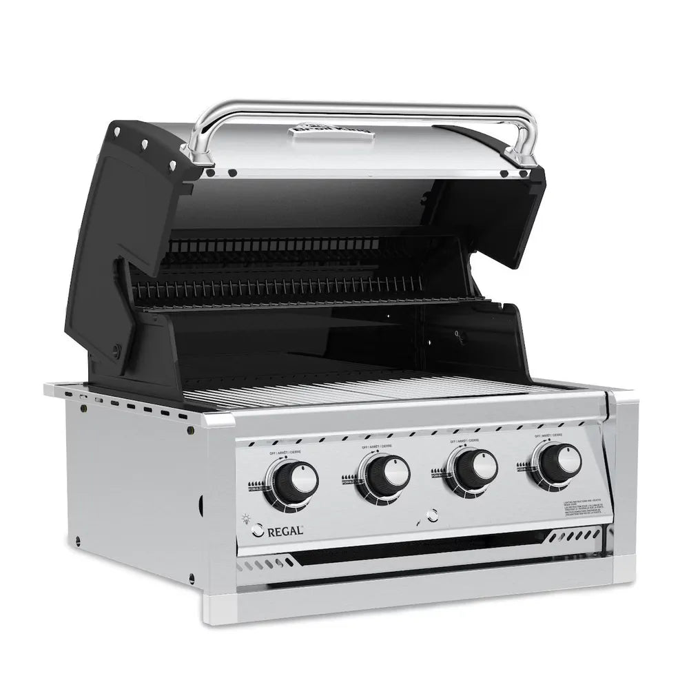 Broil King Regal S420 built-in 4-burner gas grill with lid open