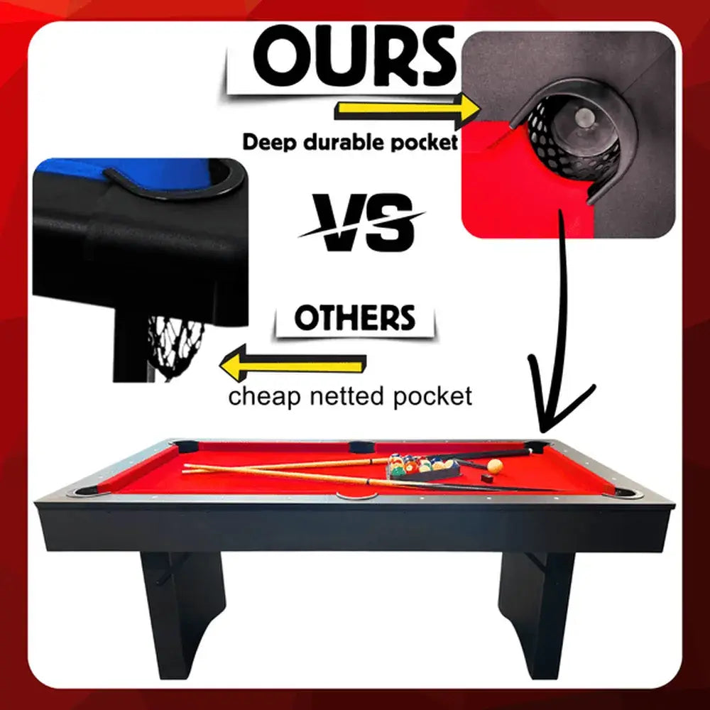 Freetime Fun Ashford Pool Table with deep, durable internal ball pockets vs. cheap netted pockets