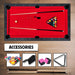 Accessories included with Freetime Fun Ashford 6ft Pool Table: full set of balls, 2 cues, brush, chalk, and triangle