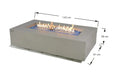 Technical dimension diagram for the Elementi Plus OFG410SG Meteora fire table, indicating a length of 142 cm, width of 81 cm, and height of 35 cm.