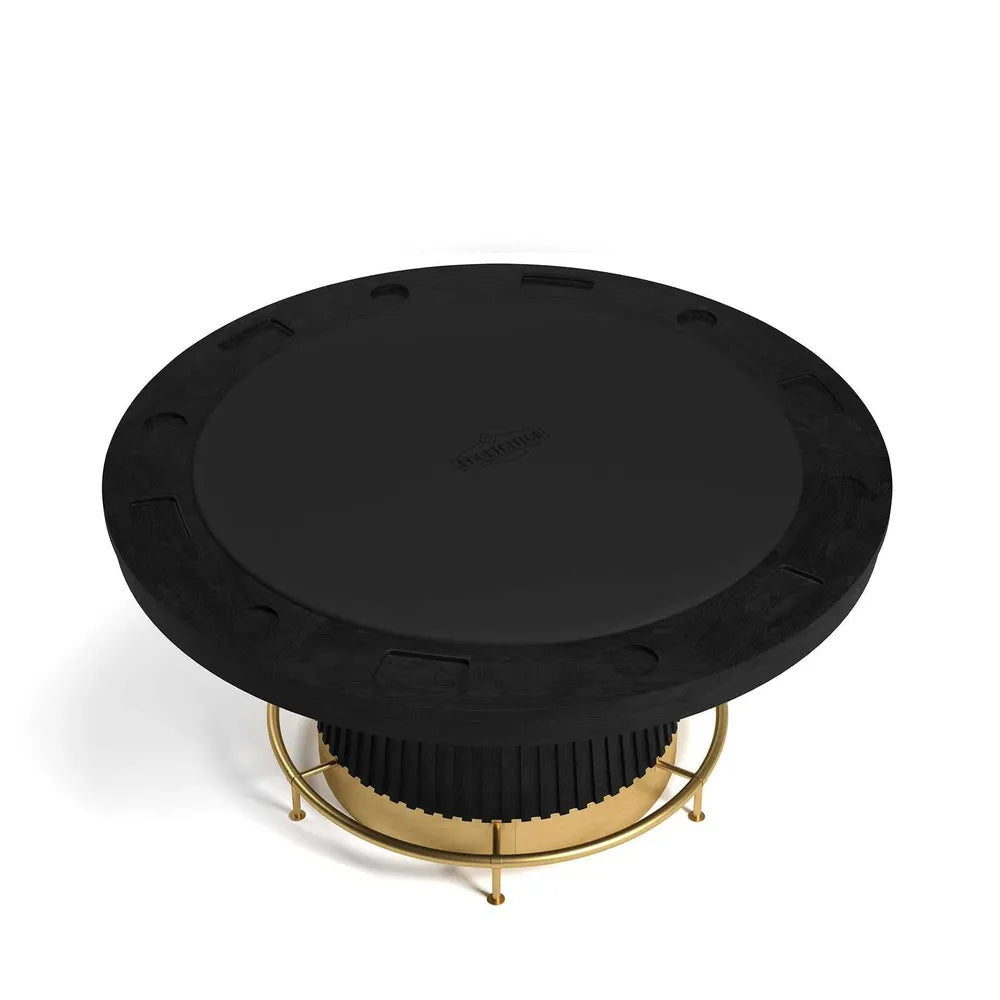 RAM Game Room PRO60TBL-B matte black round poker table with gold foot rail and cup holders