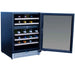 Summerset RFR-24WD built-in dual zone wine cooler door open, showing wood shelves and digital controls.