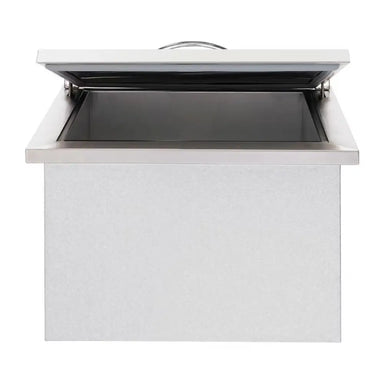 Summerset built-in drop-in cooler with the stainless steel lid partially open, showing the deep well.