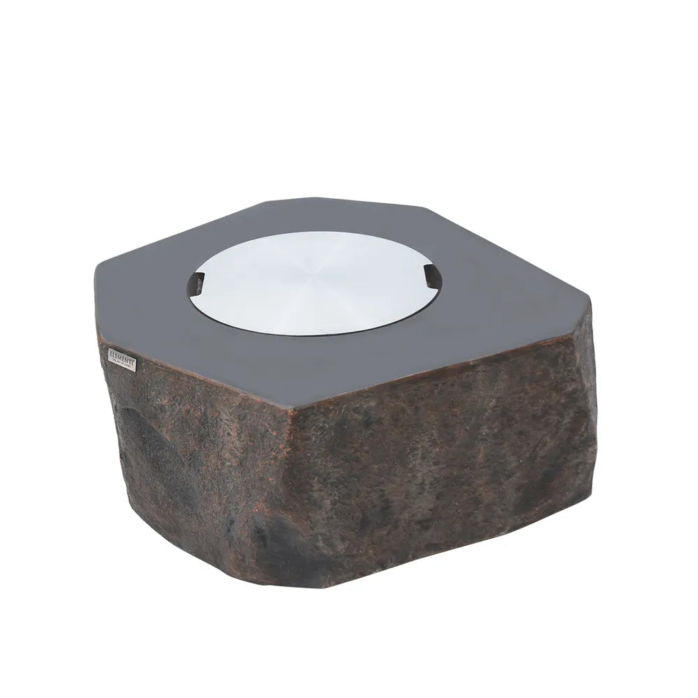 Elementi Columbia fire table featuring a stainless steel burner lid for a clean look when not in use.