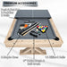 Premium accessories for Freetime Fun Rockford Multi-Game Table: Maple cues, billiard balls, post & net set, paddles, brush