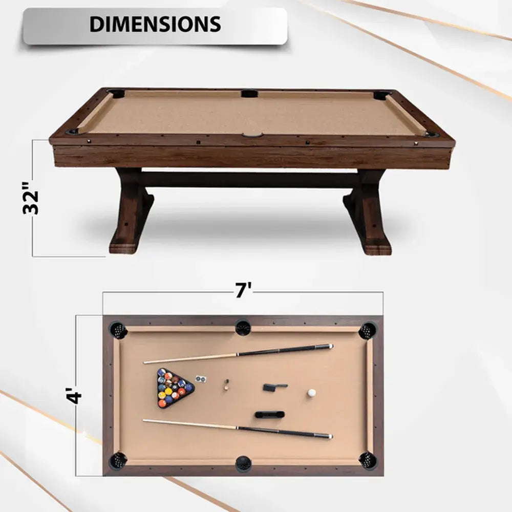 Freetime Fun Rockford 7' Dining Pool Table dimensions: 7 feet long by 4 feet wide, 32 inches high