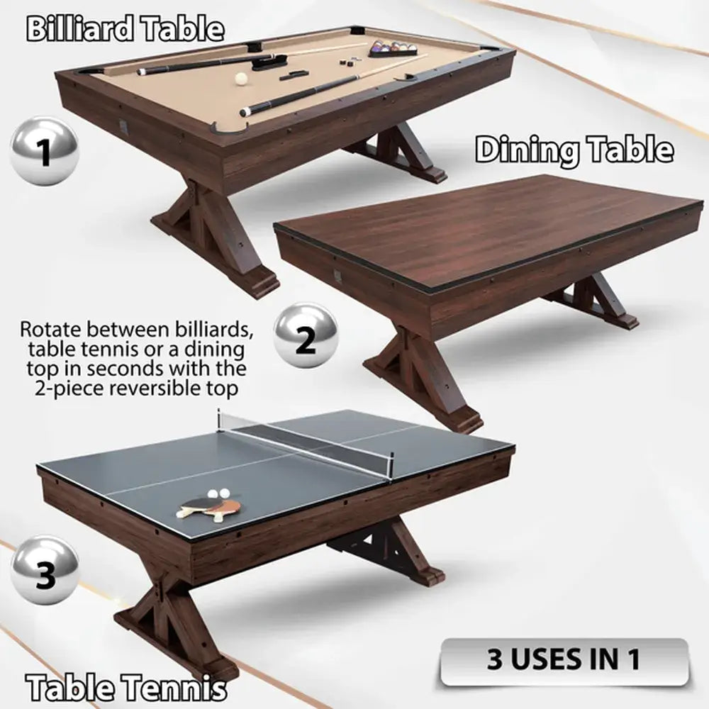 Freetime Fun Rockford 3-in-1 Uses: Easily convert between Billiard Table, Dining Table, and Table Tennis Table