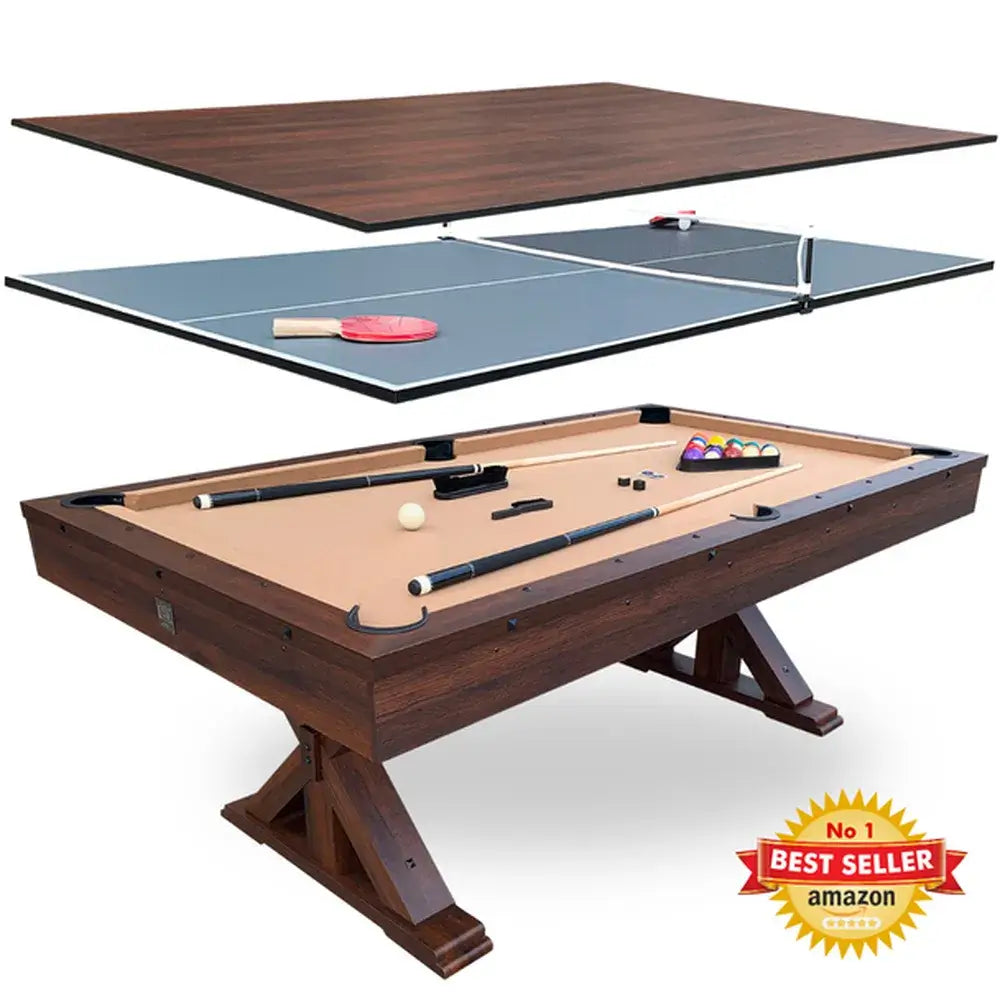 Freetime Fun Rockford 7ft Multi-Game Table with Pool, Table Tennis, and Dining Tops in elegant dark brown finish