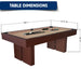 Dimension diagram for the Freetime Fun Westwood 7' Multi-Game pool table showing external measurements of 85 inches long, 47.5 inches wide, and 32 inches high.