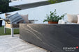 Macro detail of Cape Town fire table handcrafted slate black GFRC stone finish.
