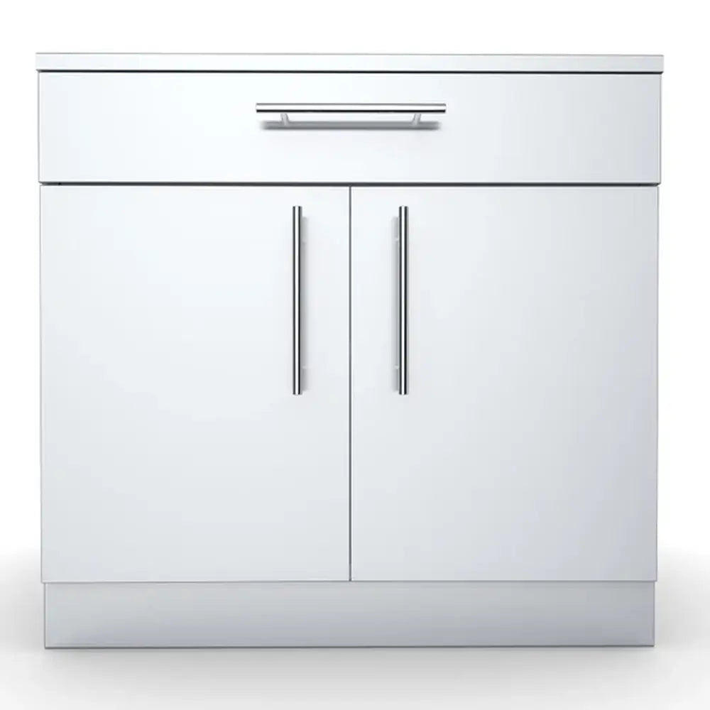 Front elevation of Sunstone 36-inch double door cabinet showing professional-grade vertical and horizontal handles.