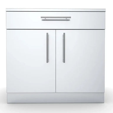 Front elevation of Sunstone 36-inch double door cabinet showing professional-grade vertical and horizontal handles.