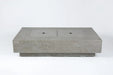Elementi Plus Riviera light gray fire table with burner covers installed.