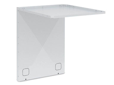 White Broil King 800030 Rear Panel for 22-inch outdoor kitchen refrigerators, featuring a durable metal shelf and pre-cut conduit knockouts.