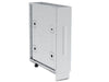 Angled side view of the closed Broil King 800060 spice cabinet, showing the rear mounting panel and durable stainless steel construction for built-in grill islands.