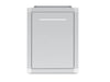 Front view of a Broil King 800110 stainless steel single door storage assembly for outdoor kitchens, featuring a sleek modern handle and weather-resistant finish.