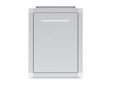 Front view of a Broil King 800110 stainless steel single door storage assembly for outdoor kitchens, featuring a sleek modern handle and weather-resistant finish.