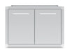 Front view of the Broil King 800210 premium stainless steel double door outdoor kitchen cabinet closed.