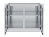 Interior view of Broil King 800210 double door storage assembly showing the adjustable shelving and weather-sealed frame.