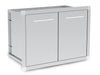 Angled exterior view of the Broil King 800210 stainless steel modular cabinet for outdoor BBQ islands.