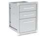 Perspective view of the Broil King 800510 outdoor kitchen triple drawer cabinet showing side mounting holes.
