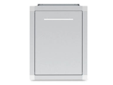 Front view of a Broil King 800810 stainless steel outdoor kitchen waste organizer cabinet with a modern bar handle.