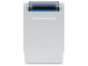 Close-up front view of the Broil King built-in waste drawer slightly open, showing the tops of blue and black recycling bins.